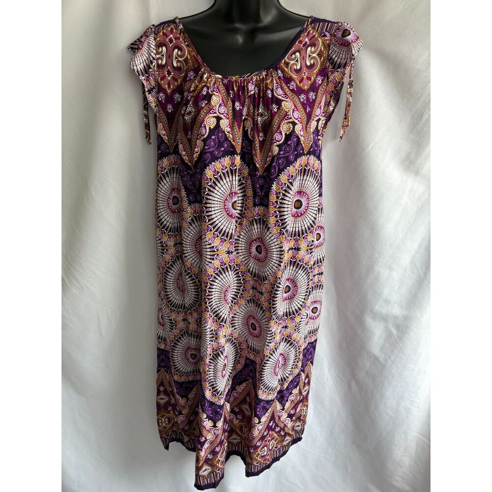 Thai Batik Resort Dress One Size Boho Multicolor Purple Muumuu Kaftan Paisley